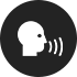 A white silhouette of a person 's head with sound waves coming out of its mouth.